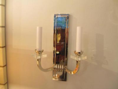 Custom Pair of Nickel Plated Two Arms Sconces