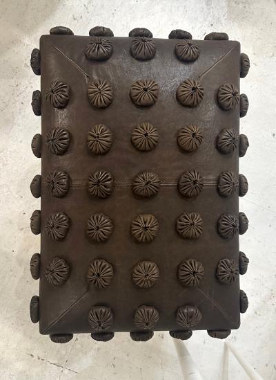 Custom Pair of Oak and Parchment X Frame Benches upholstered in Leather