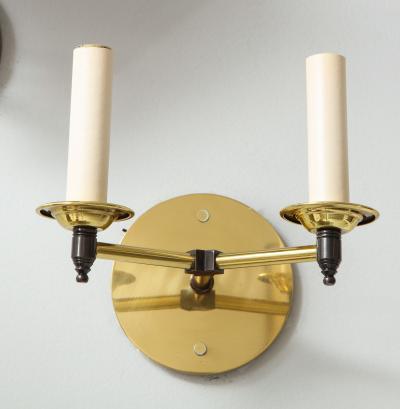 Custom Pair of Two Arm Brass Sconces in the Midcentury Manner