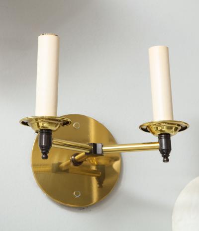 Custom Pair of Two Arm Brass Sconces in the Midcentury Manner