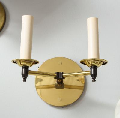 Custom Pair of Two Arm Brass Sconces in the Midcentury Manner