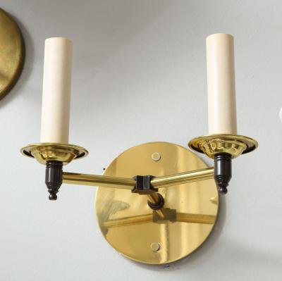 Custom Pair of Two Arm Brass Sconces in the Midcentury Manner