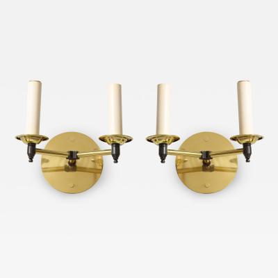 Custom Pair of Two Arm Brass Sconces in the Midcentury Manner