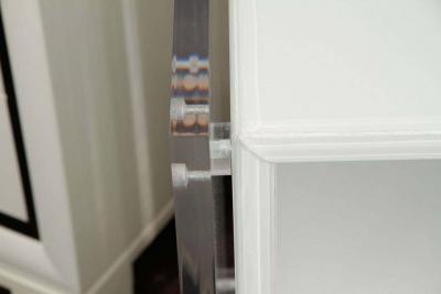 Custom Pair of White Reverse Painted Glass Lucite Nightstands