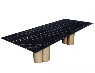 Custom Porcelain Dining Table with Distressed Silver Leaf Tulip Bases