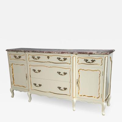 Custom Quality White Marble Top Paint Decorated and Giltwood Sideboard Dresser