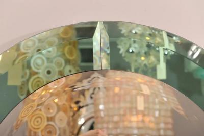 Custom Round Mirror with Green Glass Border in the Manner of Karl Springer