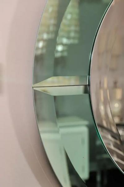 Custom Round Mirror with Green Glass Border in the Manner of Karl Springer