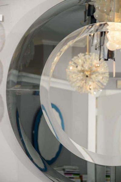 Custom Round Mirror with Smoked Glass Border in the Manner of Karl Springer