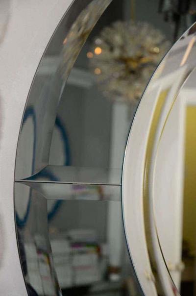 Custom Round Mirror with Smoked Glass Border in the Manner of Karl Springer