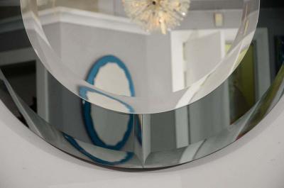 Custom Round Mirror with Smoked Glass Border in the Manner of Karl Springer