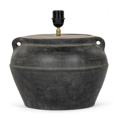 Custom Table Lamp from Black Turkish Pot with Linen Shade