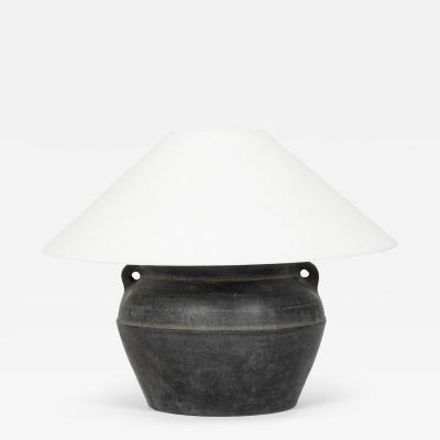 Custom Table Lamp from Black Turkish Pot with Linen Shade