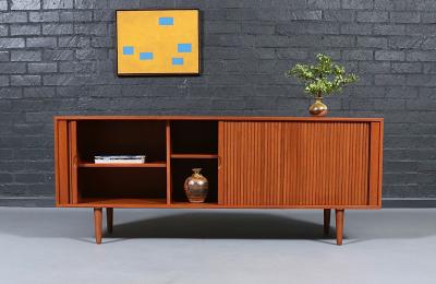 Custom Tambour Door Teak Credenza by Danish Modern L A 