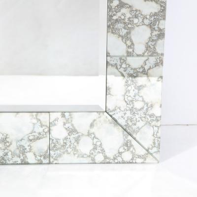 Custom Tessellated Rectilinear Mirror with Beveled Smoked Antique Mirror Edges