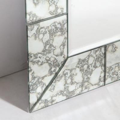 Custom Tessellated Rectilinear Mirror with Beveled Smoked Antique Mirror Edges
