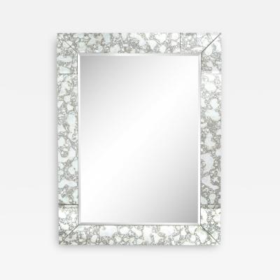 Custom Tessellated Rectilinear Mirror with Beveled Smoked Antique Mirror Edges