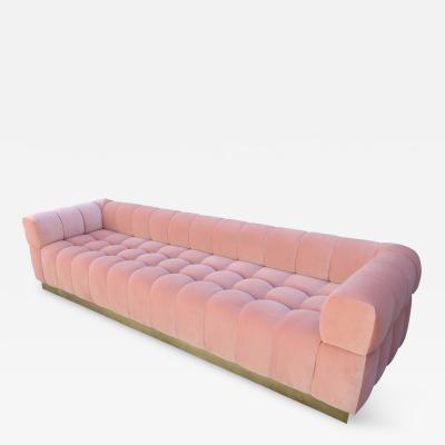 Custom Tufted Pink Velvet Sofa with Brass Base