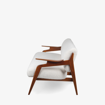 Custom Walnut Danish Settee in KnollTextiles Puff in Cloud