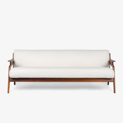 Custom Walnut Danish Settee in KnollTextiles Puff in Cloud
