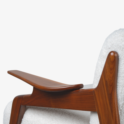 Custom Walnut Danish Settee in KnollTextiles Puff in Cloud
