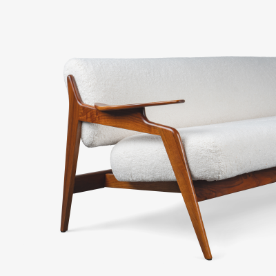 Custom Walnut Danish Settee in KnollTextiles Puff in Cloud