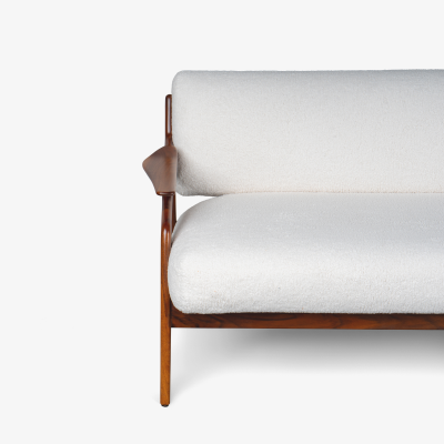 Custom Walnut Danish Settee in KnollTextiles Puff in Cloud