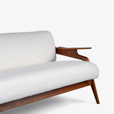 Custom Walnut Danish Settee in KnollTextiles Puff in Cloud