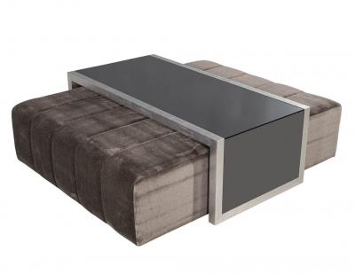 Custom Waterfall Coffee Table with Pullout Ottomans