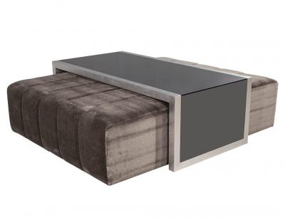 Custom Waterfall Coffee Table with Pullout Ottomans