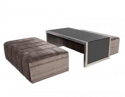 Custom Waterfall Coffee Table with Pullout Ottomans