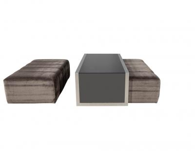 Custom Waterfall Coffee Table with Pullout Ottomans