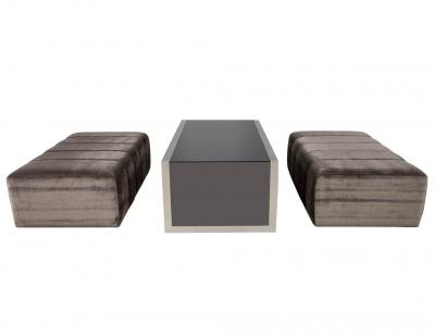 Custom Waterfall Coffee Table with Pullout Ottomans