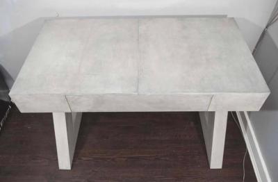 Custom single draw storm gray parchment Z desk