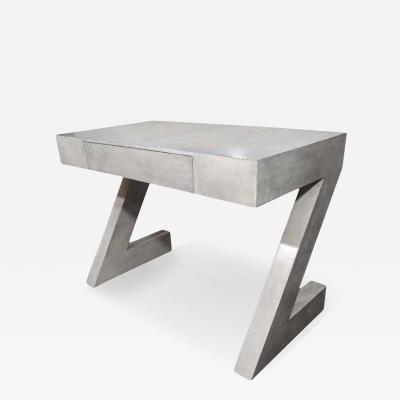 Custom single draw storm gray parchment Z desk