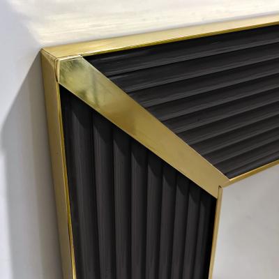 Customizable Italian Art Deco Design Iridescent Black Murano Glass Brass Mirror