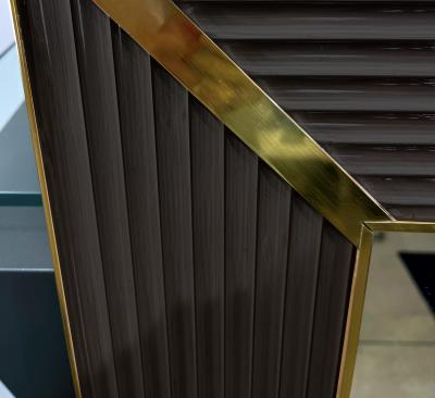 Customizable Italian Art Deco Design Iridescent Black Murano Glass Brass Mirror