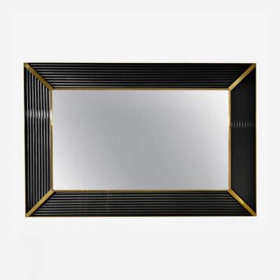 Customizable Italian Art Deco Design Iridescent Black Murano Glass Brass Mirror