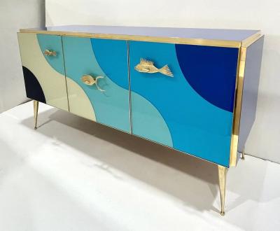 Customizable Italian Blue Ivory Glass Beach Decor Post Modern Cabinet Sideboard