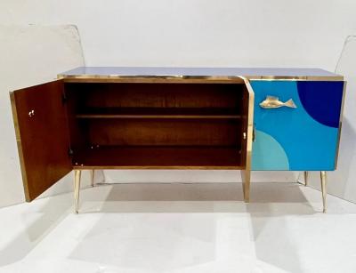 Customizable Italian Blue Ivory Glass Beach Decor Post Modern Cabinet Sideboard