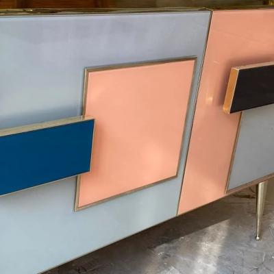 Customizable Italian Pink Gray Blue Black Geometric Postmodern Cabinet Sideboard