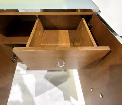 Customizable Italian Post Modern Blue Grey White Glass Nickel Cabinet Sideboard