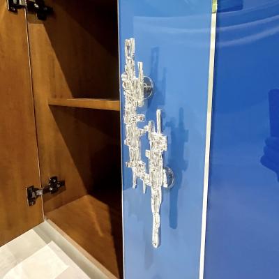 Customizable Italian Post Modern Blue Grey White Glass Nickel Cabinet Sideboard