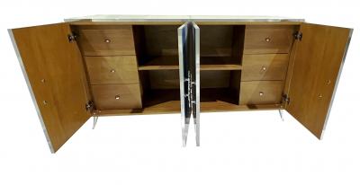 Customizable Italian Post Modern Blue Grey White Glass Nickel Cabinet Sideboard