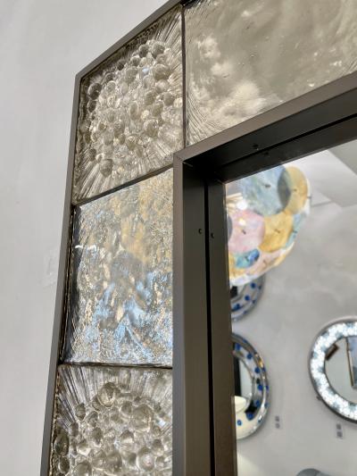 Customizable Italian Smoked Silver Murano Glass Geometric Gun Metal Tile Mirror