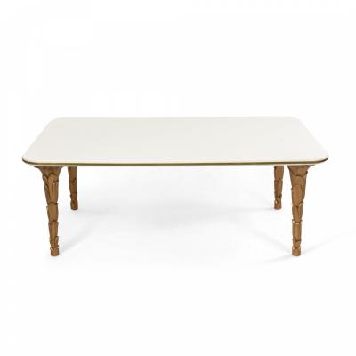 Customizable Regency Style Glass and Brass Palm Shaped Leg Coffee Table