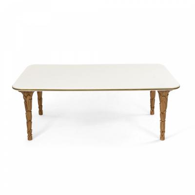 Customizable Regency Style Glass and Brass Palm Shaped Leg Coffee Table