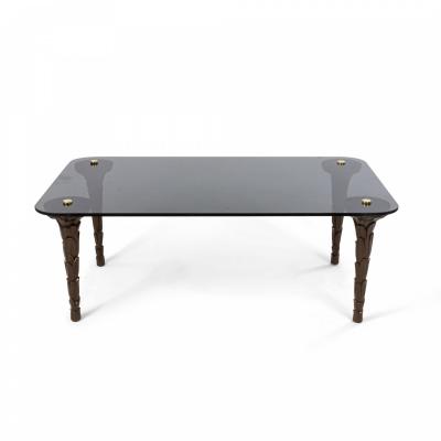 Customizable Regency Style Smoked Glass and Palm Design Leg Coffee Table