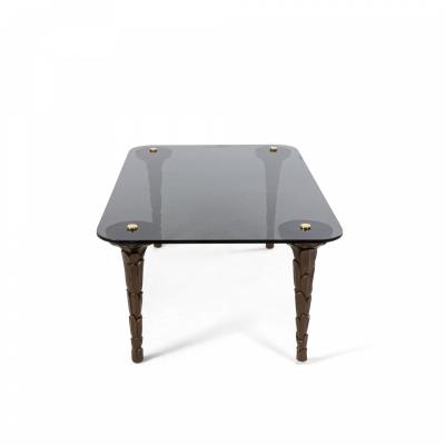 Customizable Regency Style Smoked Glass and Palm Design Leg Coffee Table