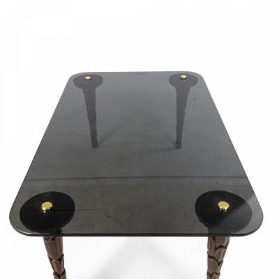 Customizable Regency Style Smoked Glass and Palm Design Leg Coffee Table
